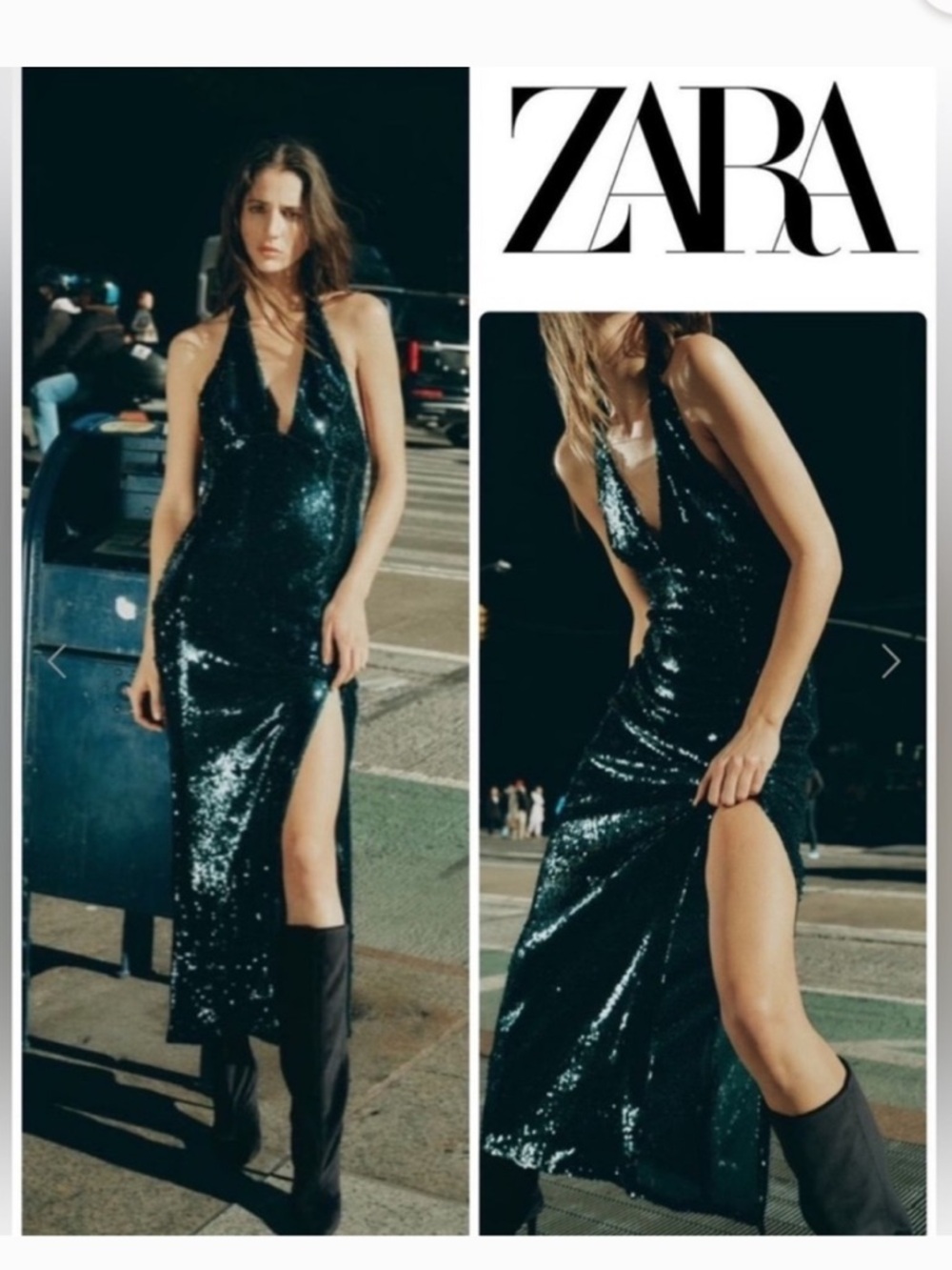 NWT Zara green sequin halter midi dress